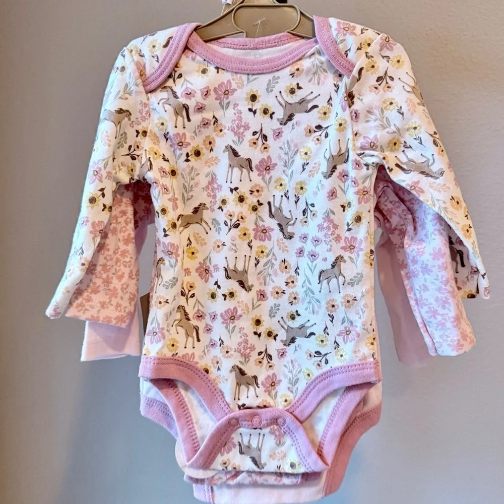 NWT ChickPea infant size 0-3 months three pack bodysuits western horses country